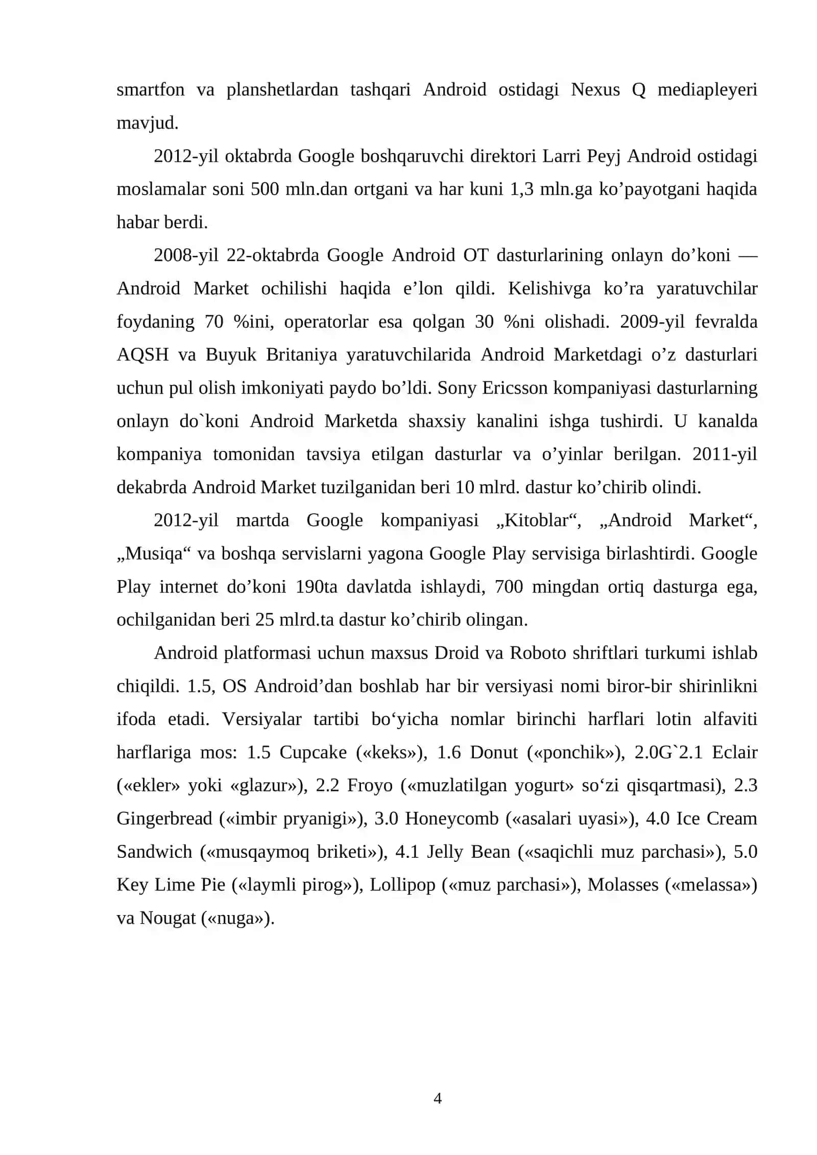 Android operatsion tizimi 4