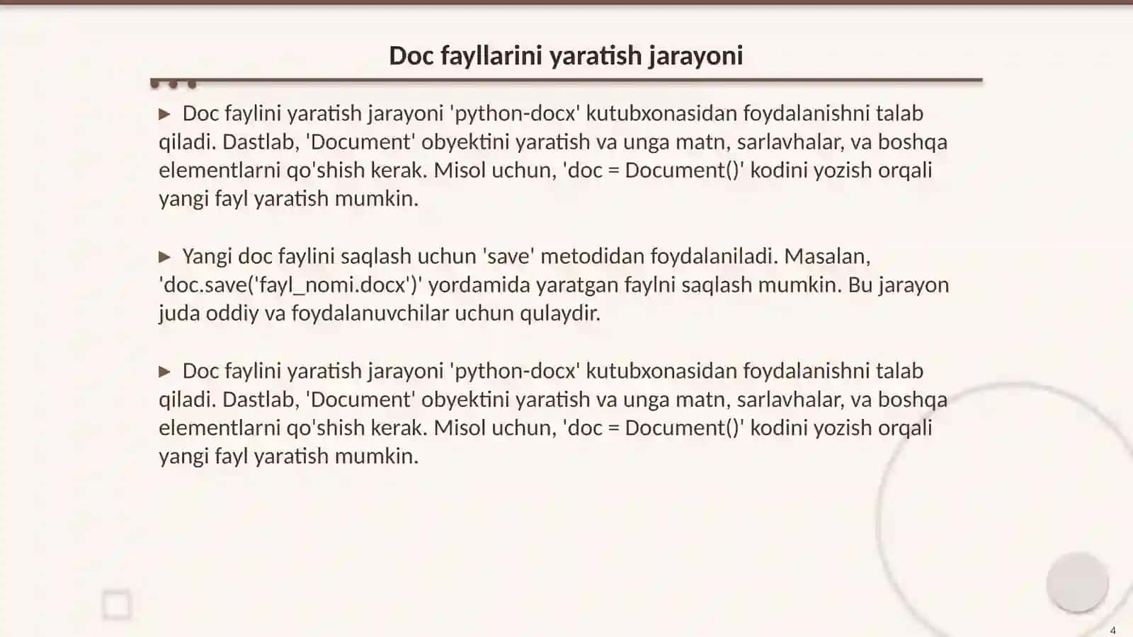 Pythonda doc fayllari bilan ishlash 4