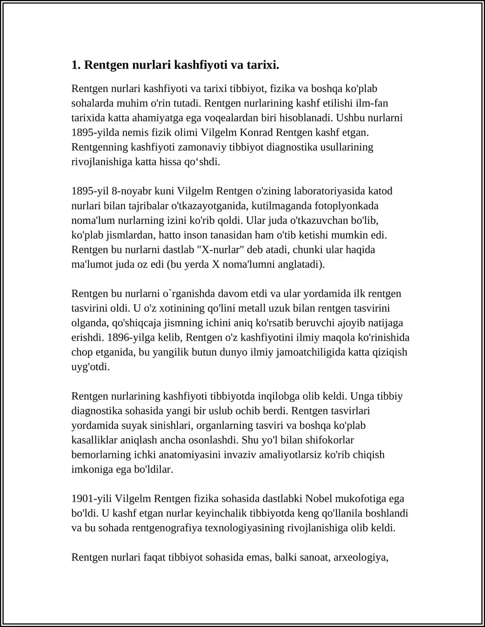 RENTGEN NURLARI OʻRGANISH TARIXI SUYAK VA BOʻGʻIMLAR RIVOJLANISHINI RENTGEN NURLARI YORDAMIDA OʻRGANISH 4