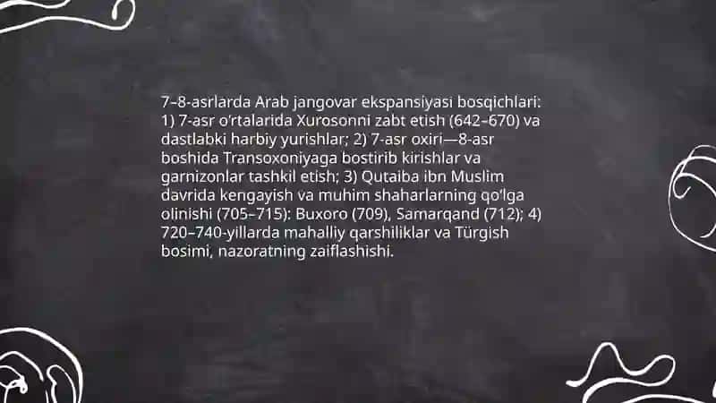 Arablarning oʻrta osiyoni istilo qilishi 4
