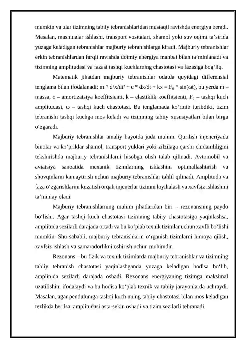 ERKIN VA MAJBURIY TEBRANISHLAR. REZONANS 4