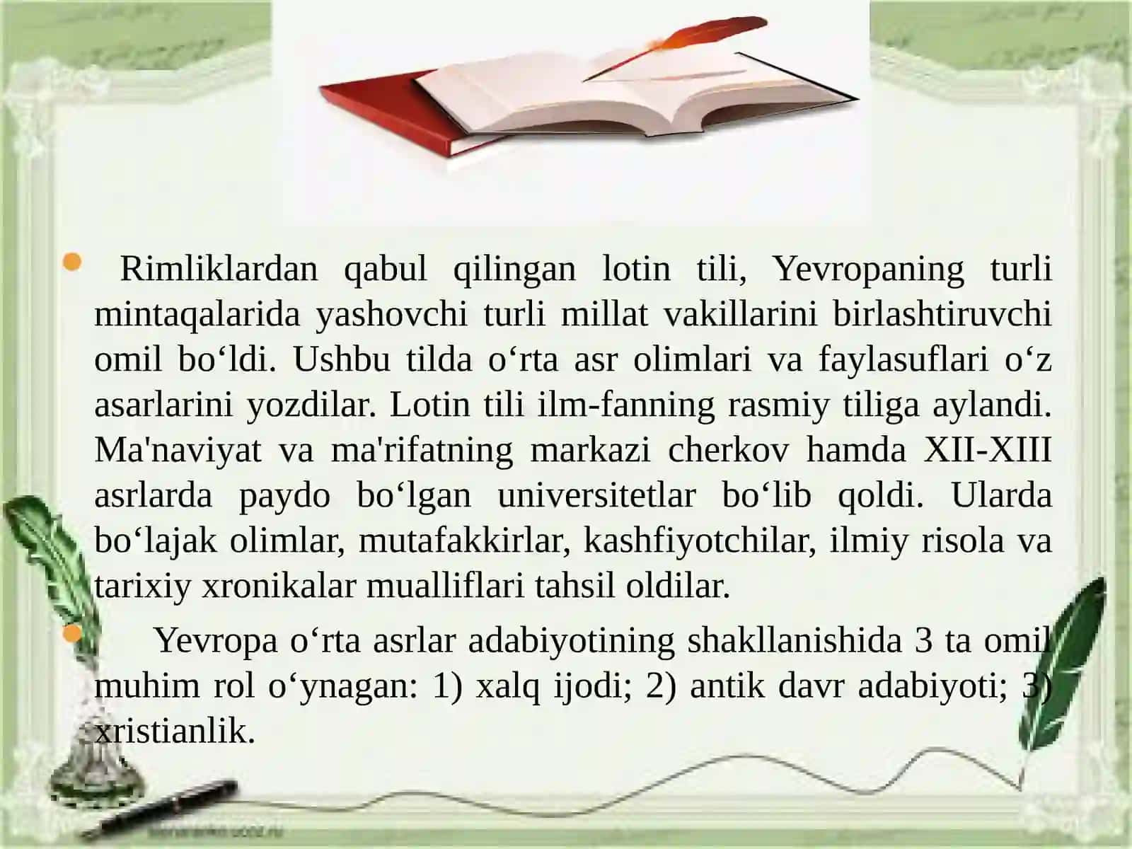 O‘rtaasrlar Yevropa xalqlari adabiyoti 4