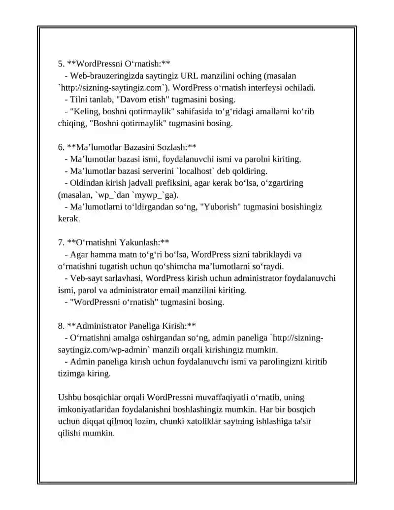 WORDPRESS VA CMS WORDPRESSNI O'RNATISH 4