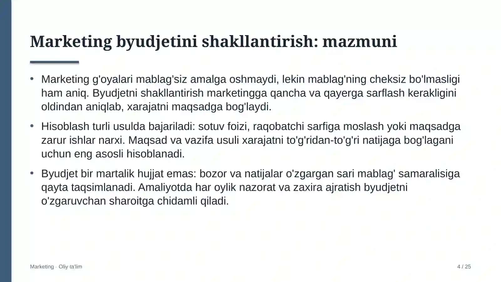 Transformator zavodlarida marketing budjetini shakllantirish 4