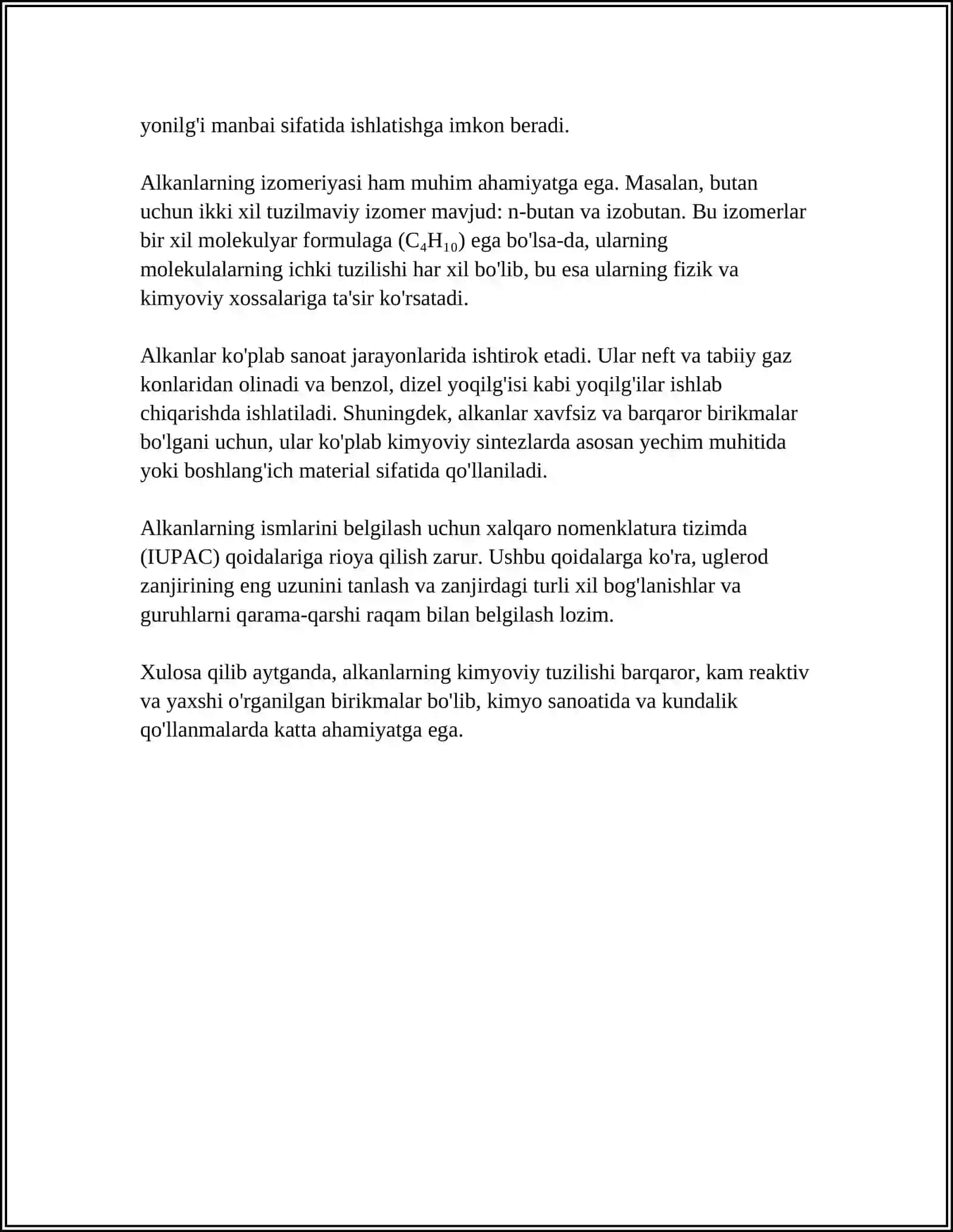 TOYINGAN UGLEVODORODLAR: ALKANLAR 4