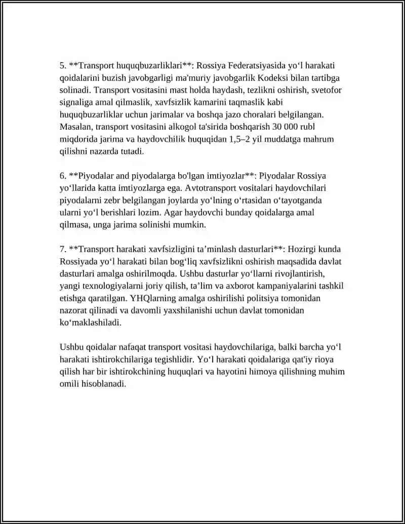 ROSSIYANING YO'ʻL HARAKATI QOIDALARI 4