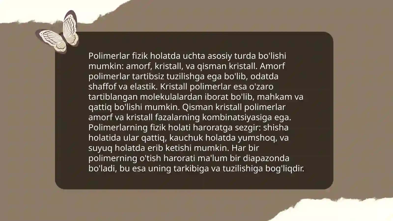 Polimer eritmalari.Polimerning boʻkishi va erishi 4