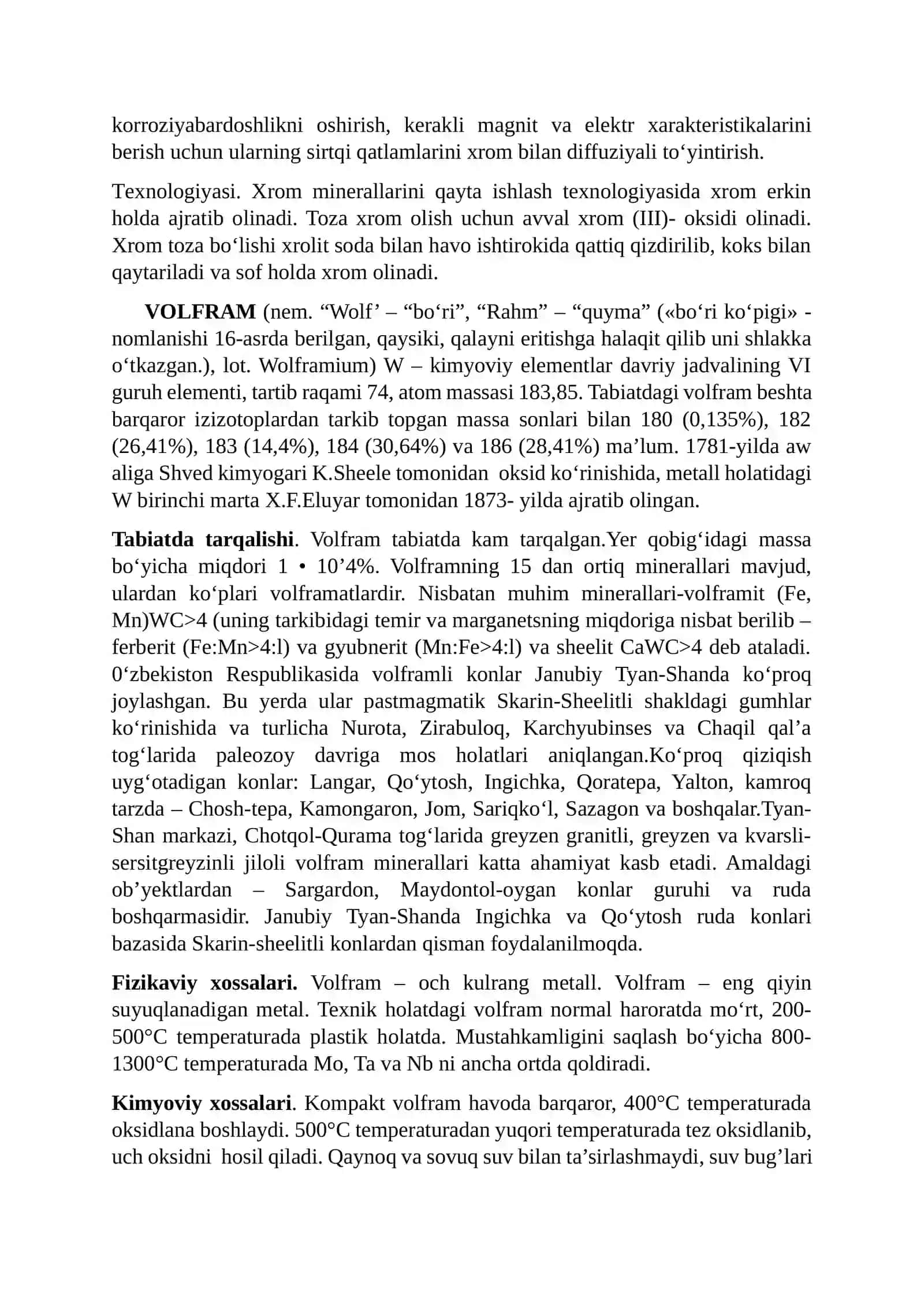 Volfram, Molibden, Xrom ishlatilishi 4