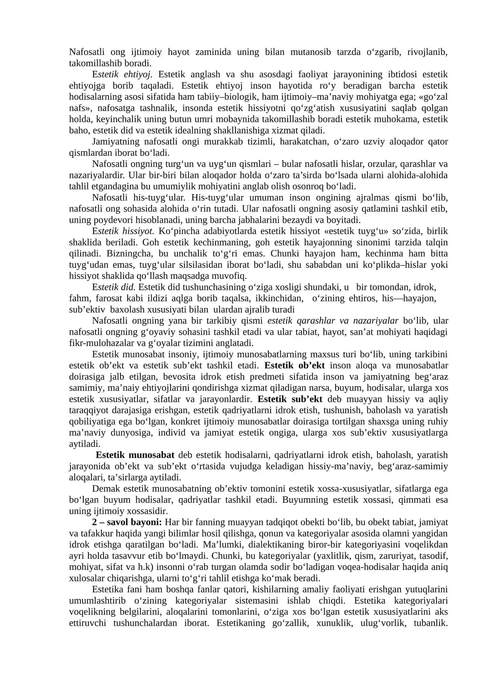 Nafosat falsafasi.(Estetika) 4