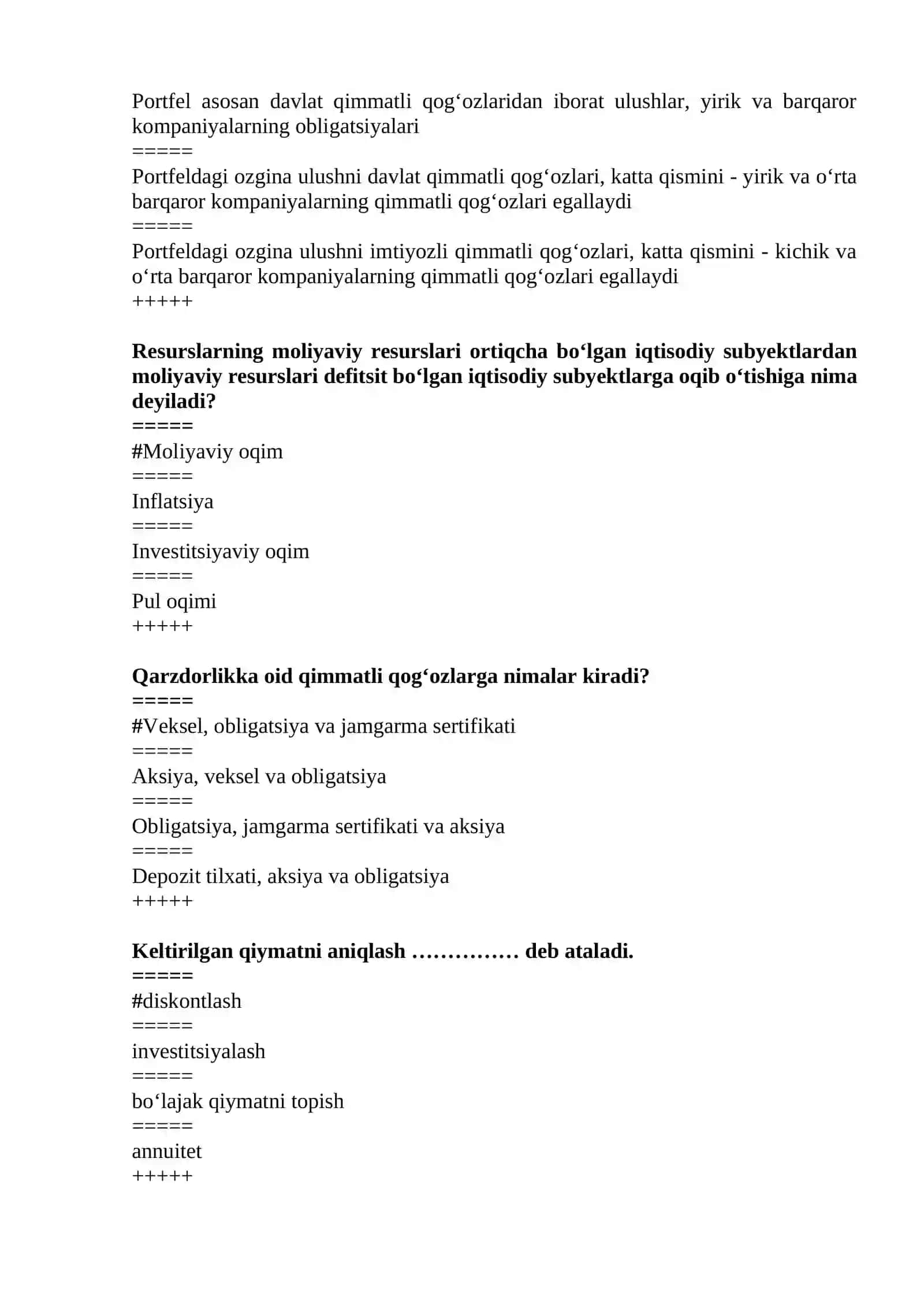 Moliya asoslari test 4