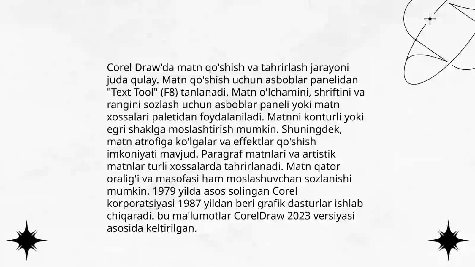 Corel draw dasturida matn bilan ishlash 4