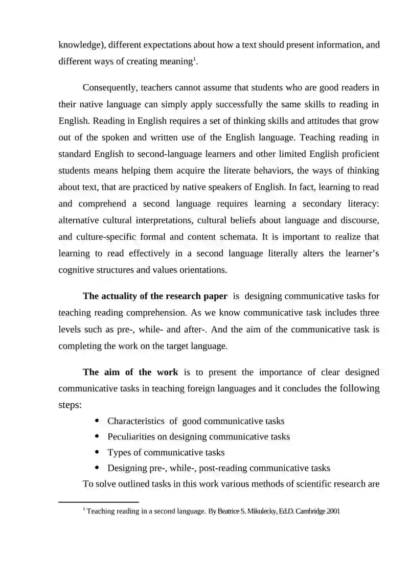 Designing communicative tasks on teaching reading comprehension for intermediate level students 4