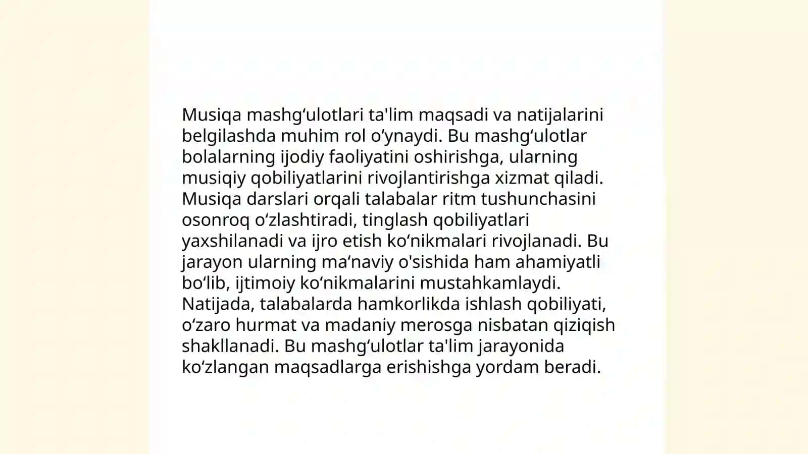 Musiqa mashgʻulotlarini oʻtgazish metodikasi zamonaviy konsenpsiyalar va me'yoriy huquqiy hujjatlar 4