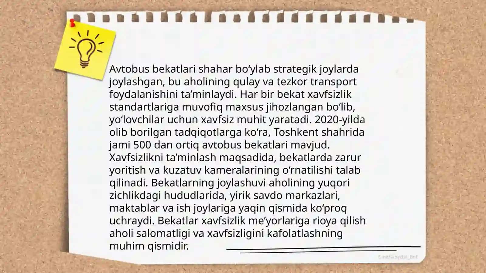 Ikki tasmali avtomobil yo‘llari va shahar ko‘chalaridagi avtobus bekatlariga harakat xavfsizligi bo‘yicha qo‘yilgan me’yoriy talablarni o‘rganish 4