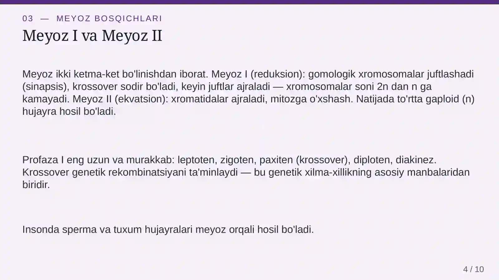 Mitoz va meyoz bo'linish jarayonlari 4