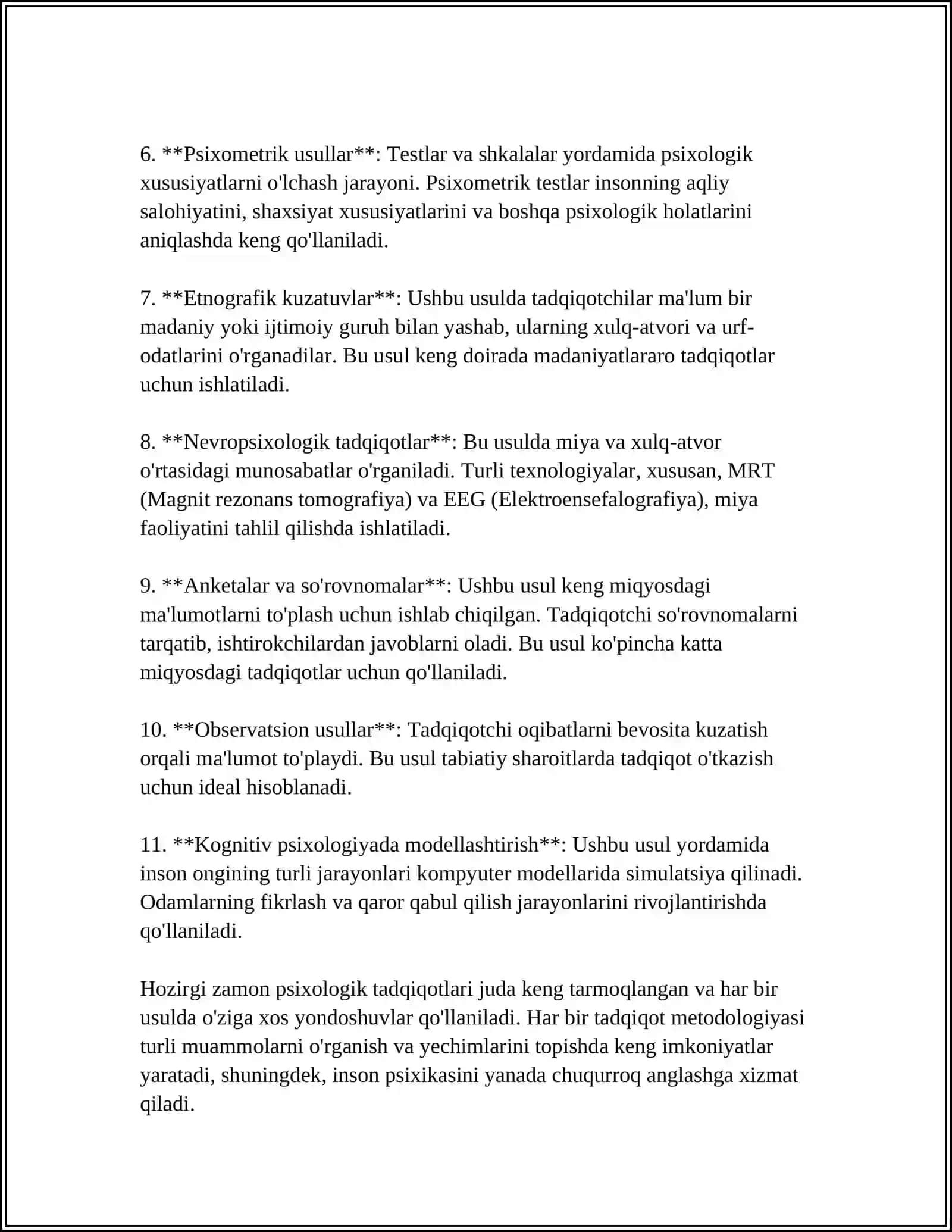 HOZIRGI ZAMON PSIXOLOGIYASINING TADQIQOT METODLARI. PSIXIKANING FILOGENETIK TARAQQIYYOTI 4