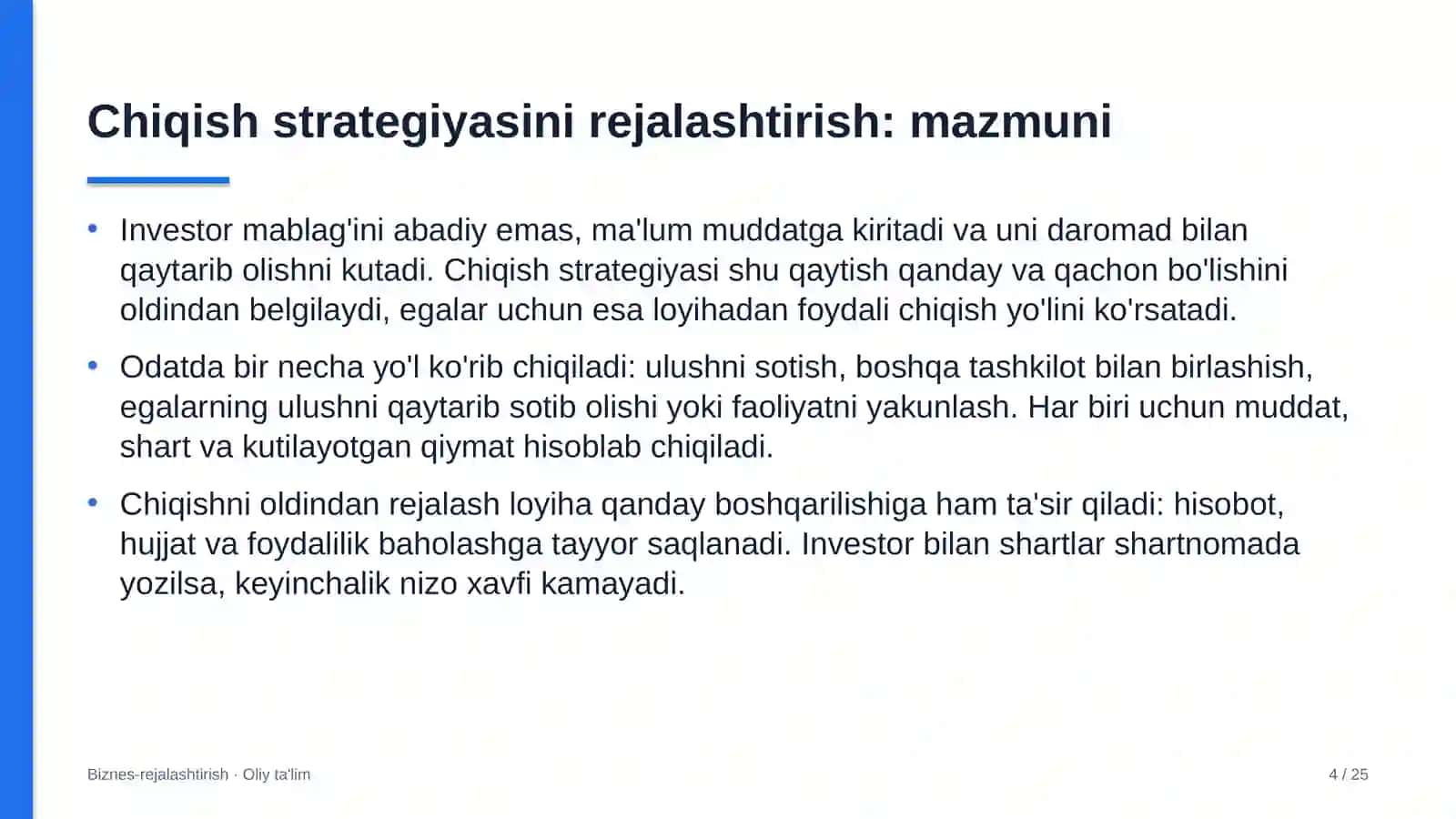 Charm-poyabzal sanoatida chiqish strategiyasini rejalashtirish 4
