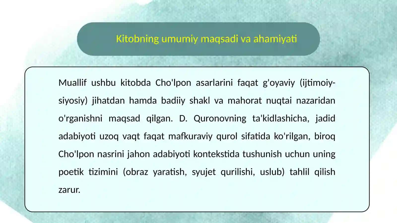 Dilmurod Quronovning"Cho'lpon nasri poetikasi" 4