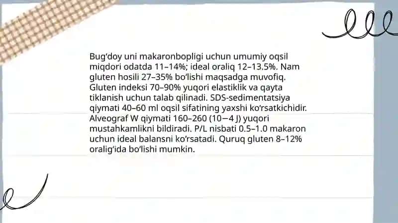 Bugʻdoy unining makaronboplik xossalari 4