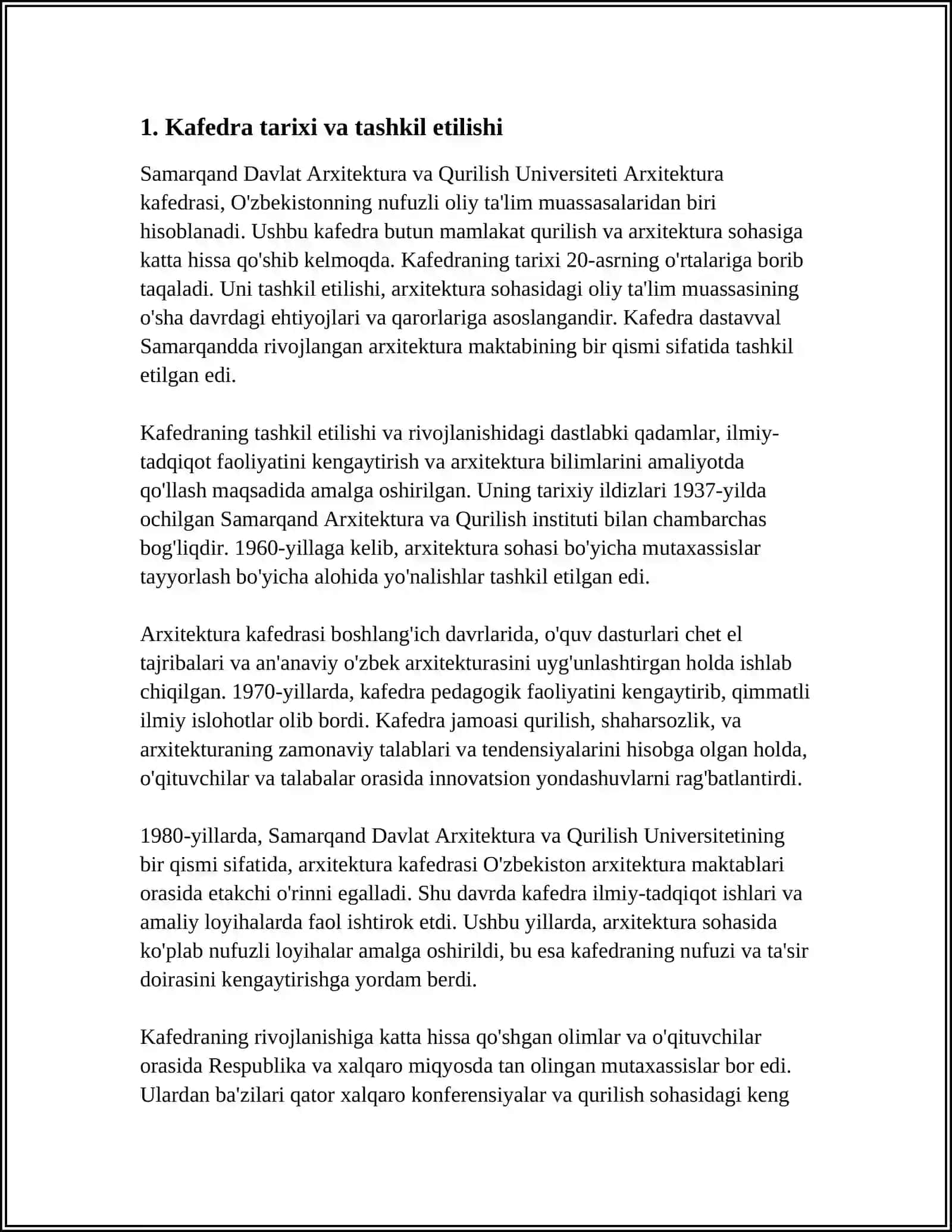 SAMARQAND DAVLAT ARXITEKTURA VA QURILISH UNIVERSITETI ARXITEKTURA KAFEDRASI MUSTAQIL ISH 4