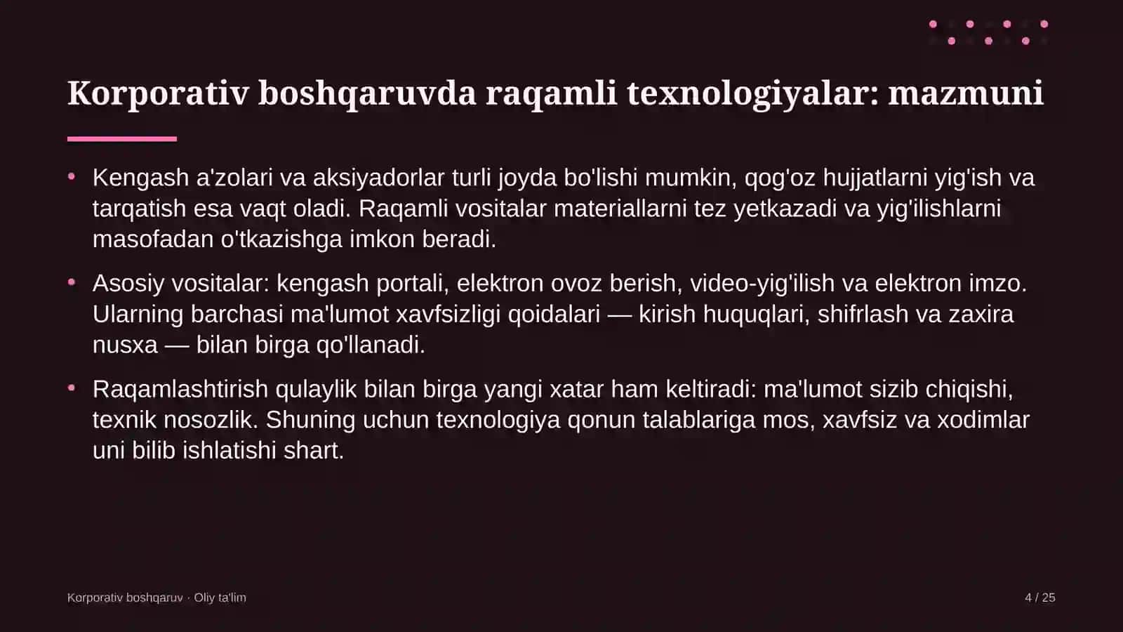 Korporativ boshqaruv · Oliy ta'lim 4