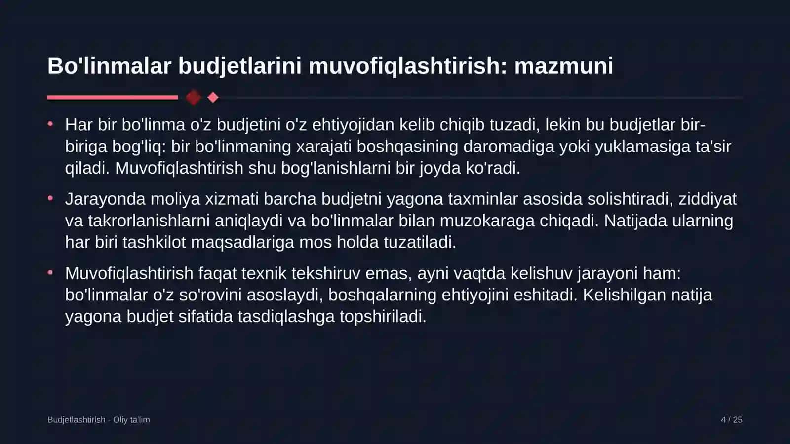 Xo'jalik mollari do'konlarida bo'linmalar budjetlarini muvofiqlashtirish 4