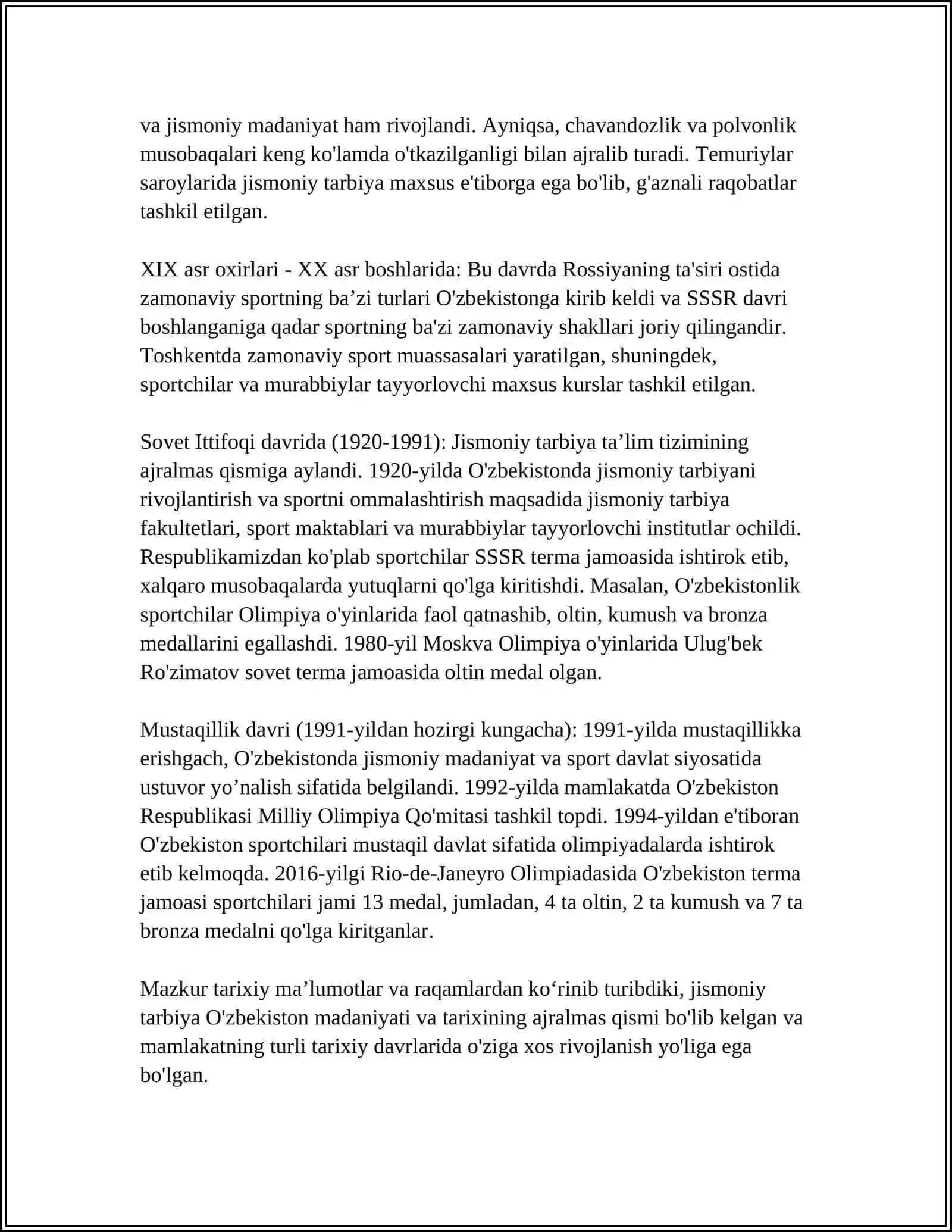 O’ZBEKISTON RESPUBLIKASIDA JISMONIY MADANIYAT TIZIMINING UMUMIY TAFSIFI 4