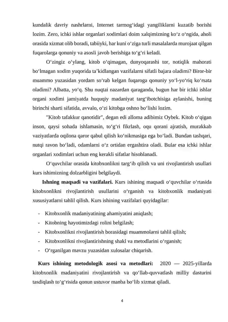 "Oʻquvchilarning kitobxonlikka boʻlgan qiziqishlarini takomillashtirish va rivojlantirish usullari" KURS ISHI 4