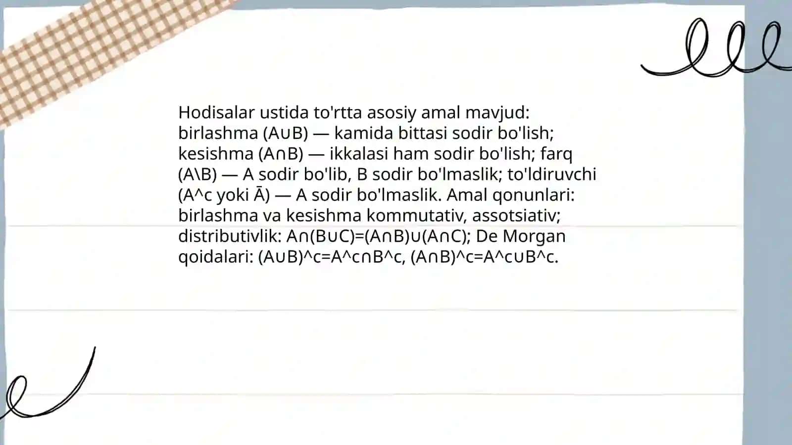 Tasodifiy hodisalar va ular ustida amallar 4