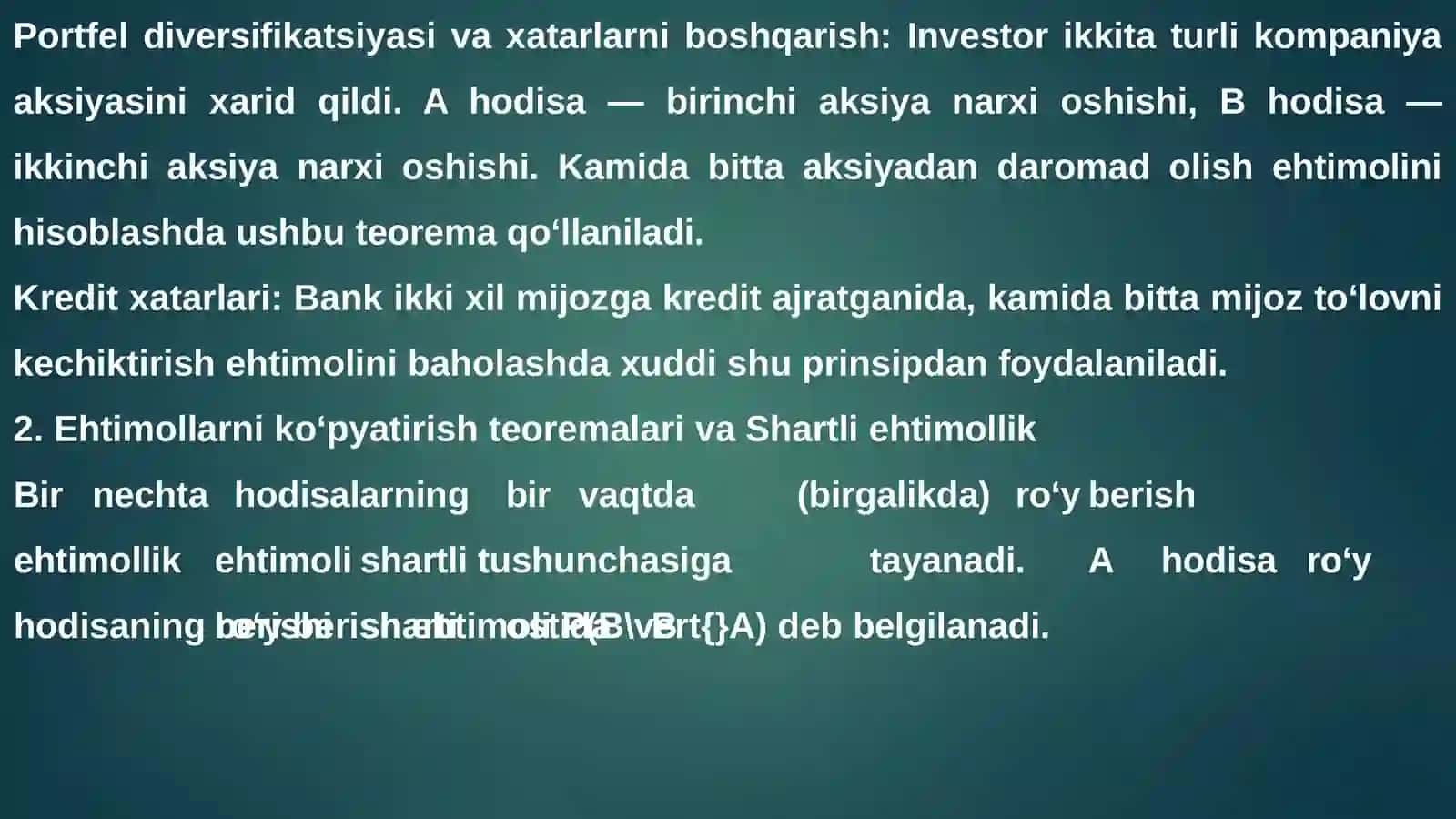 Ehtimollarni qo‘shishteorimalari 4