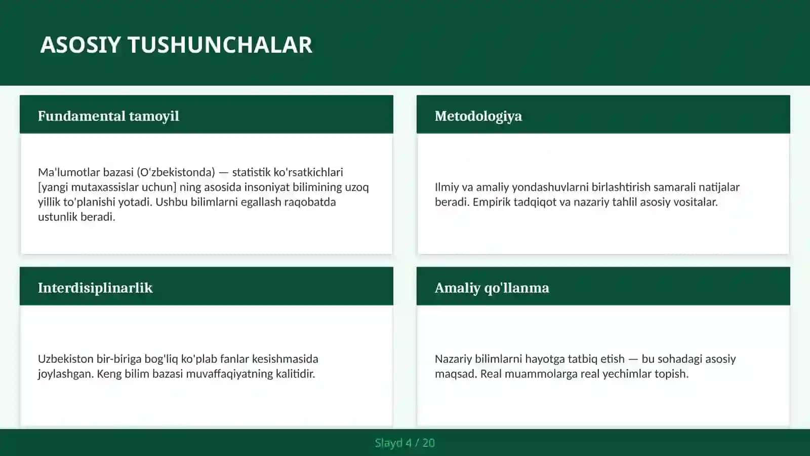 Ma'lumotlar bazasi (O'zbekistonda) — statistik ko'rsatkichlari [yangi mutaxassislar uchun] 4