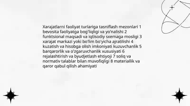 Faoliyat turlari bo'yicha xarajarlarni hisobga olish 4