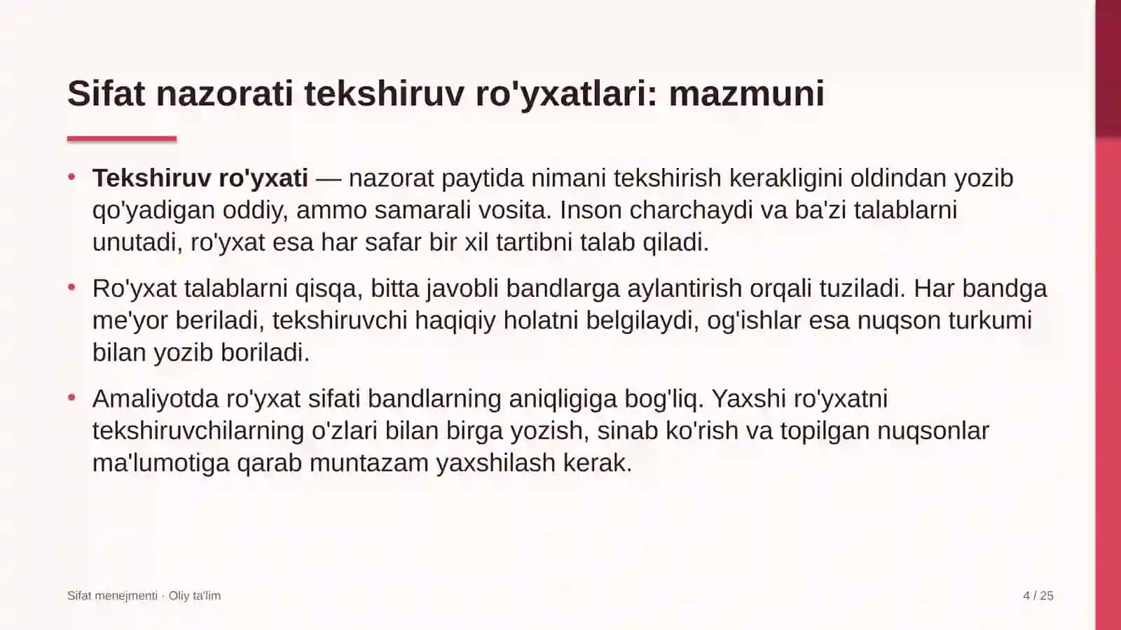 Sifat Menejmenti · Oliy Ta'lilm 4