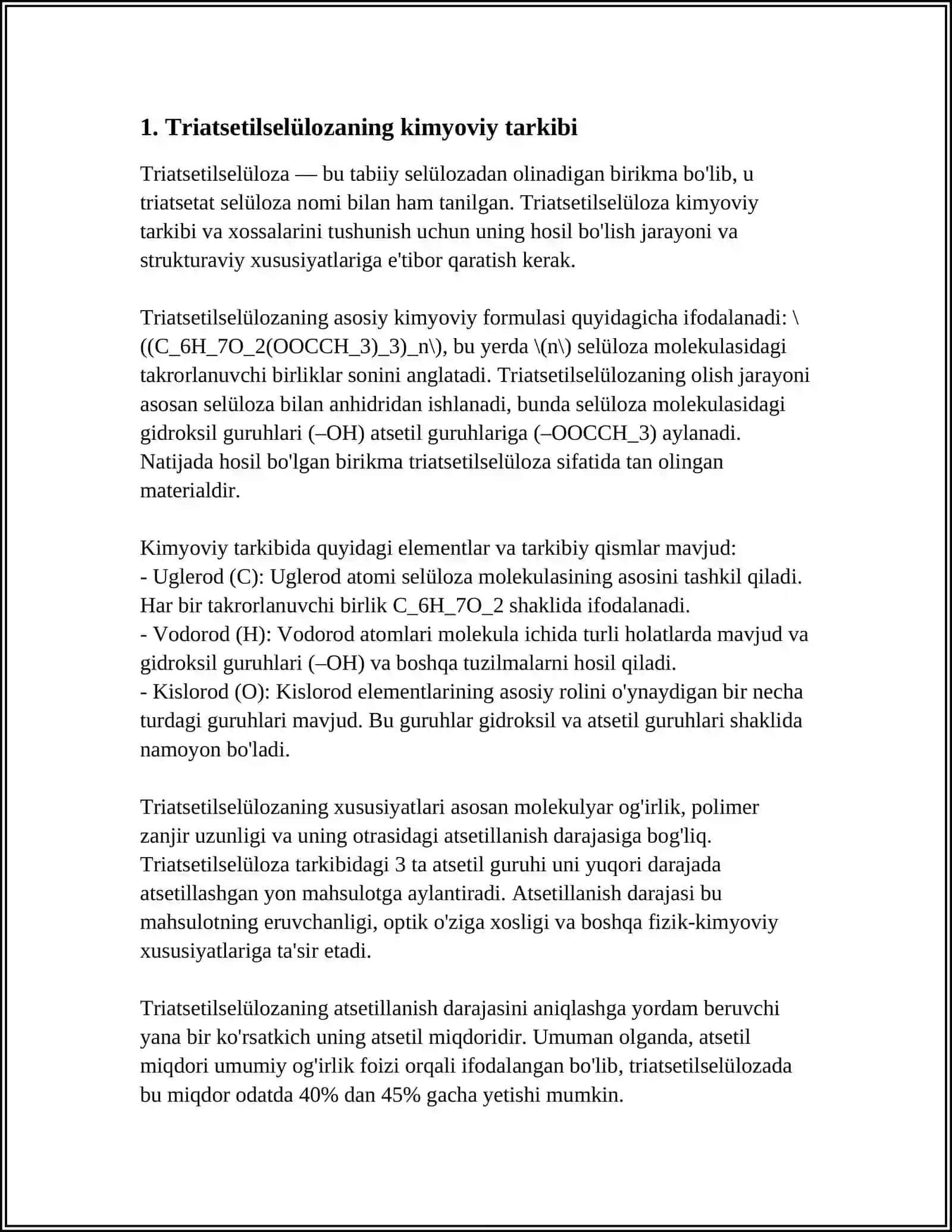 Triatsetilselüloza sintez qilish 4