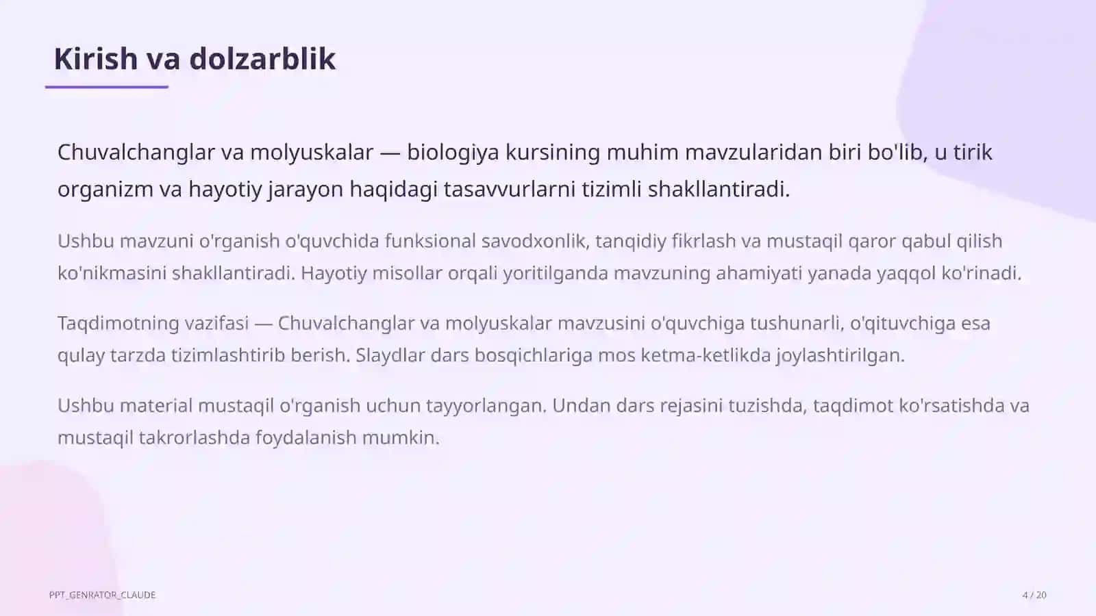 Chuvalchanglar va molyuskalar (7-sinf) 4