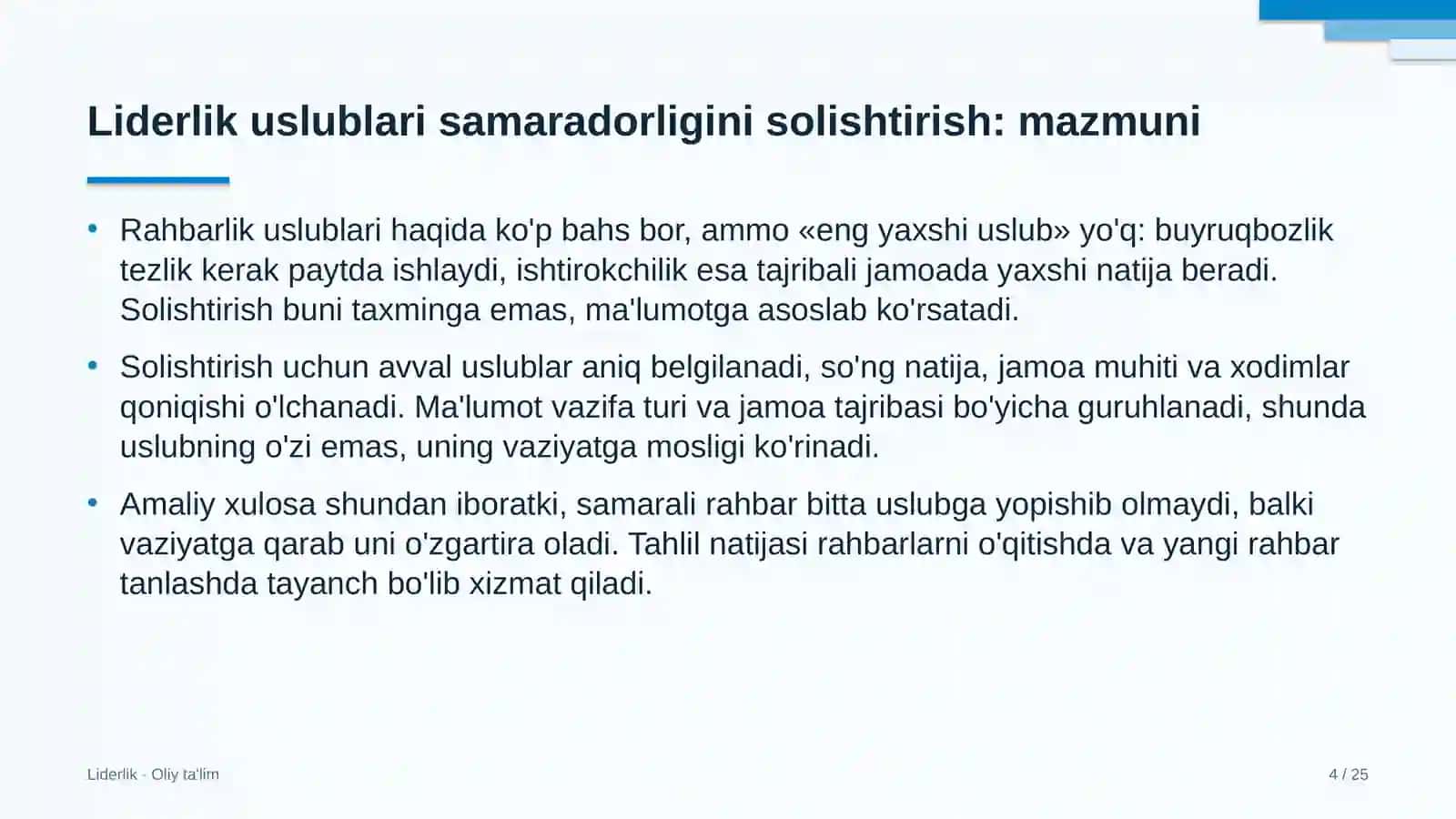 fermer xo'jaliklarida liderlik uslublarining samaradorligini solishtirish 2487 4