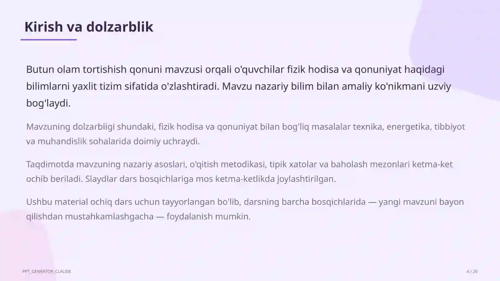 Butun olam tortishish qonuni (9-sinf) 4