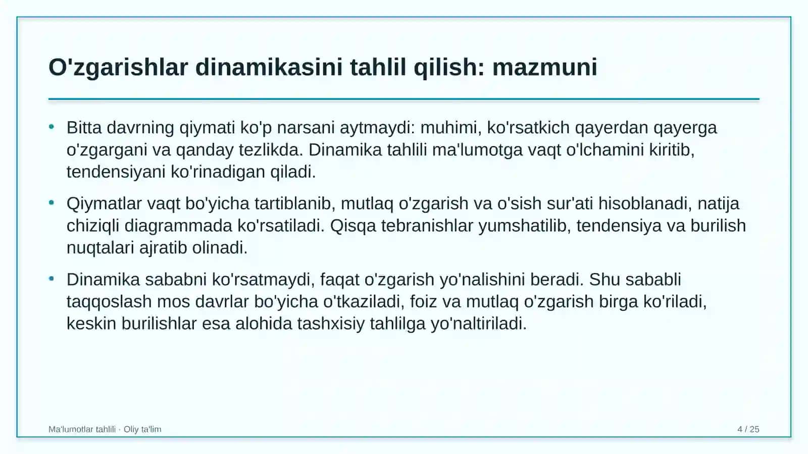Baliqchilik xo'jaliklarida o'zgarishlar dinamikasini tahlil qilish 4