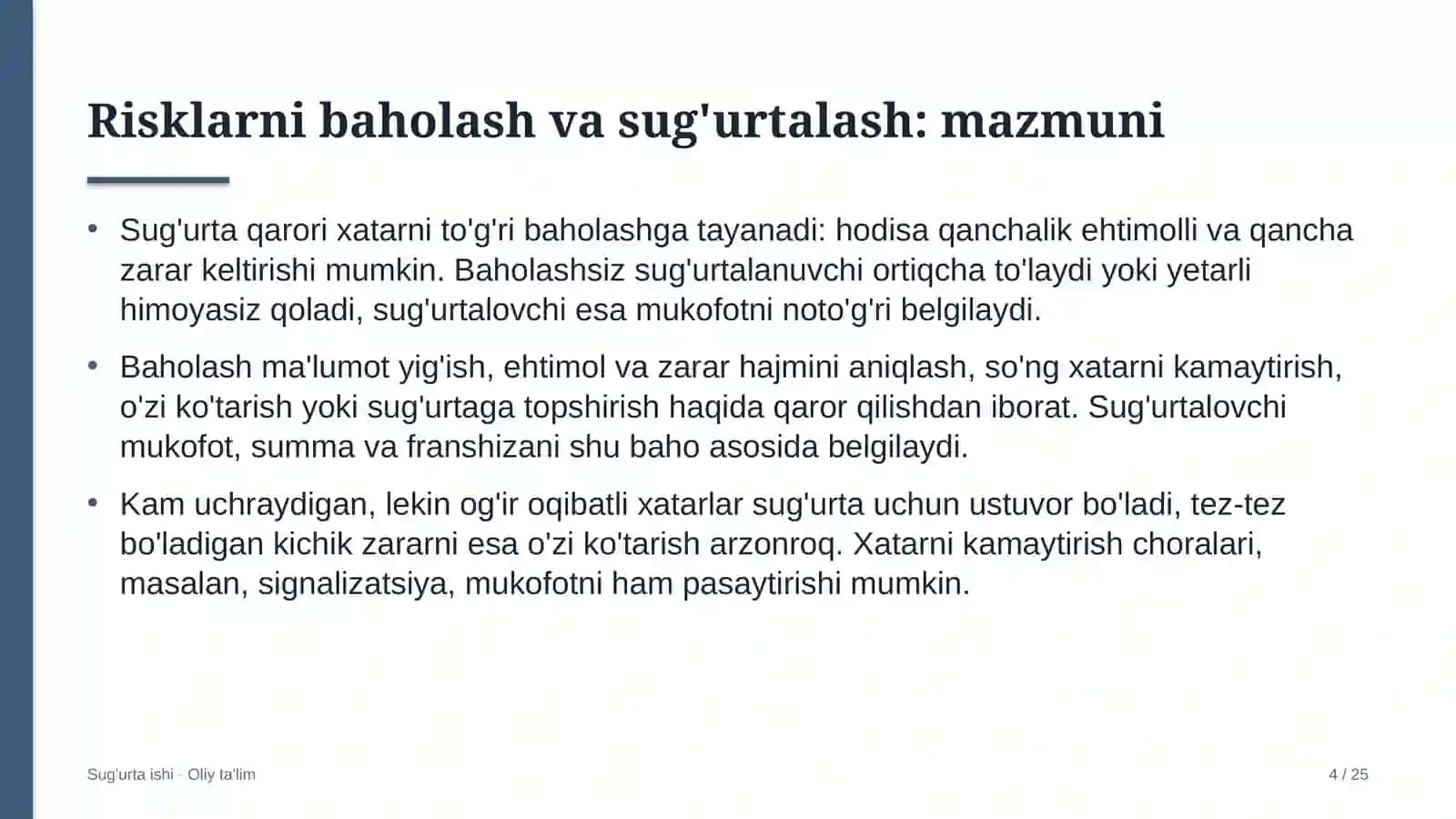Echkichilikda risklarni baholash va sug'urtalash 4