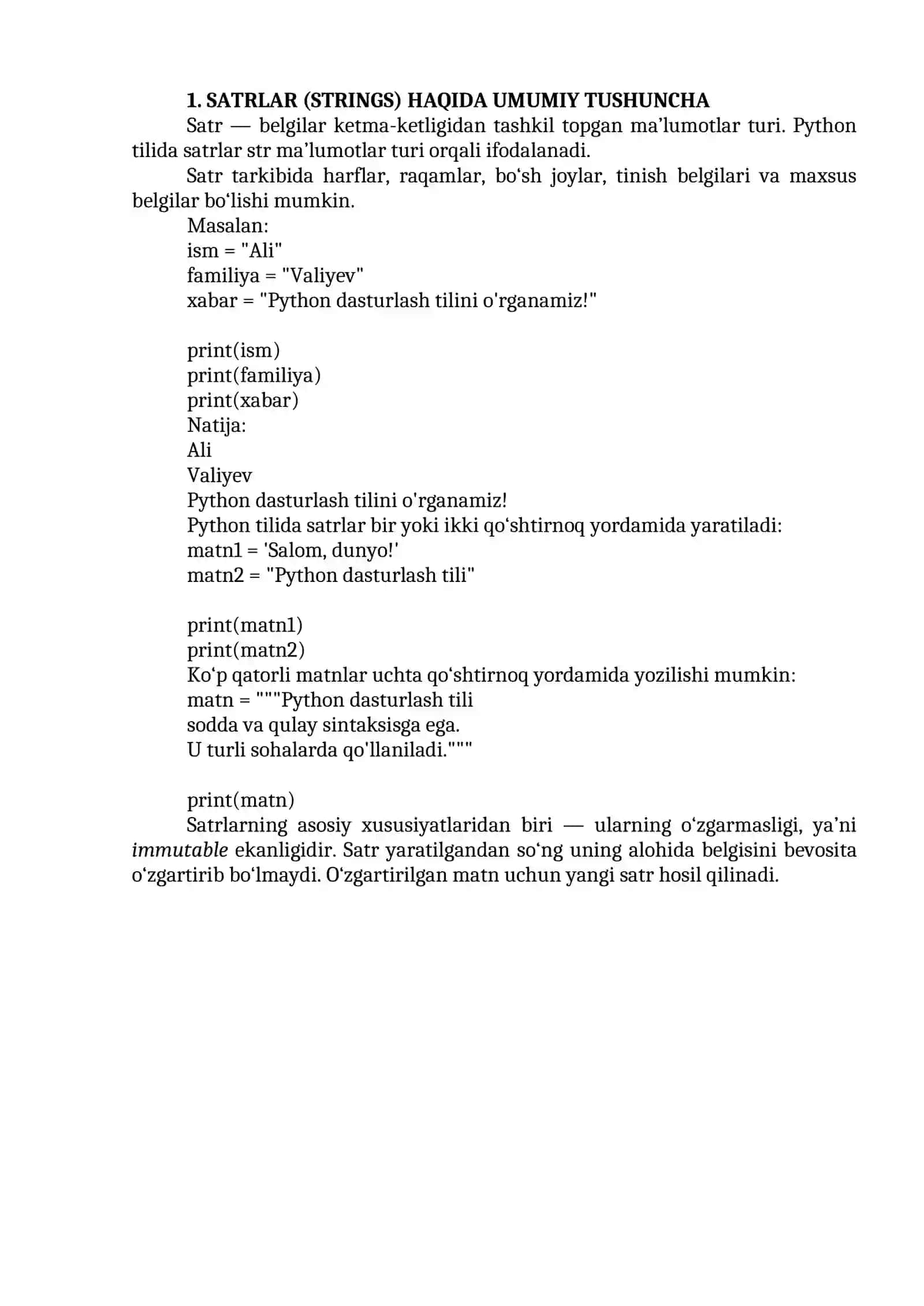 Python tilida satrlar (Strings) bilan ishlash va satrlarni formatlash usullari 4