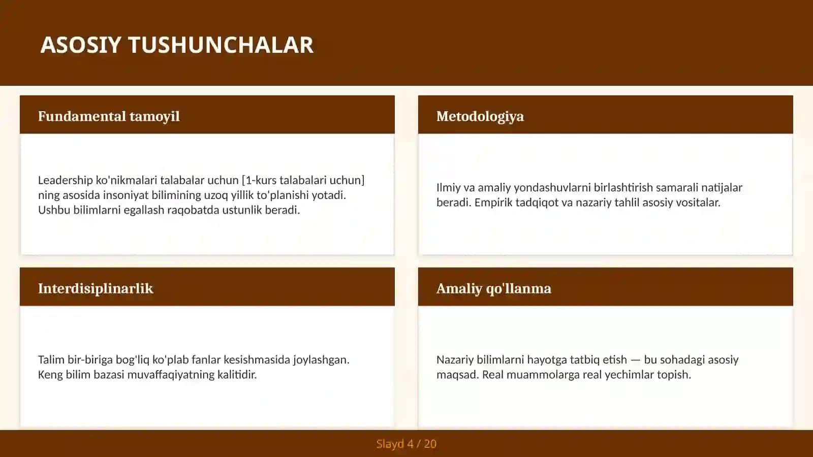 Leadership ko'nikmalari talabalar uchun [1-KURS TALABALARI UCHUN] 4