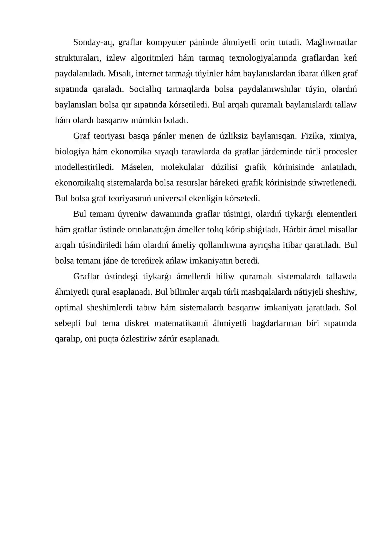 Graflar ústindegi tiykarǵi ámeller 4