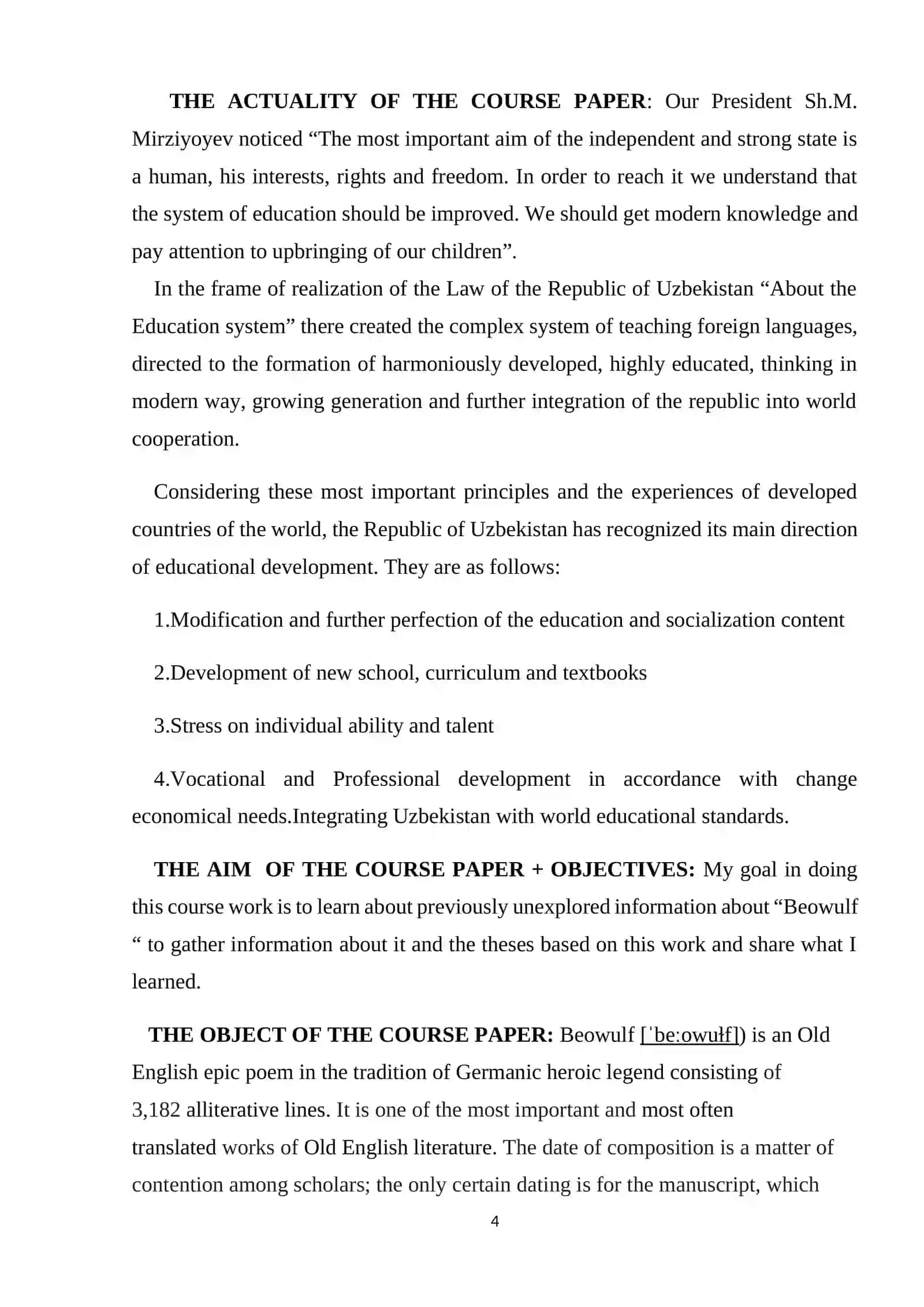Course Paper on "Beowulf" Poem 4