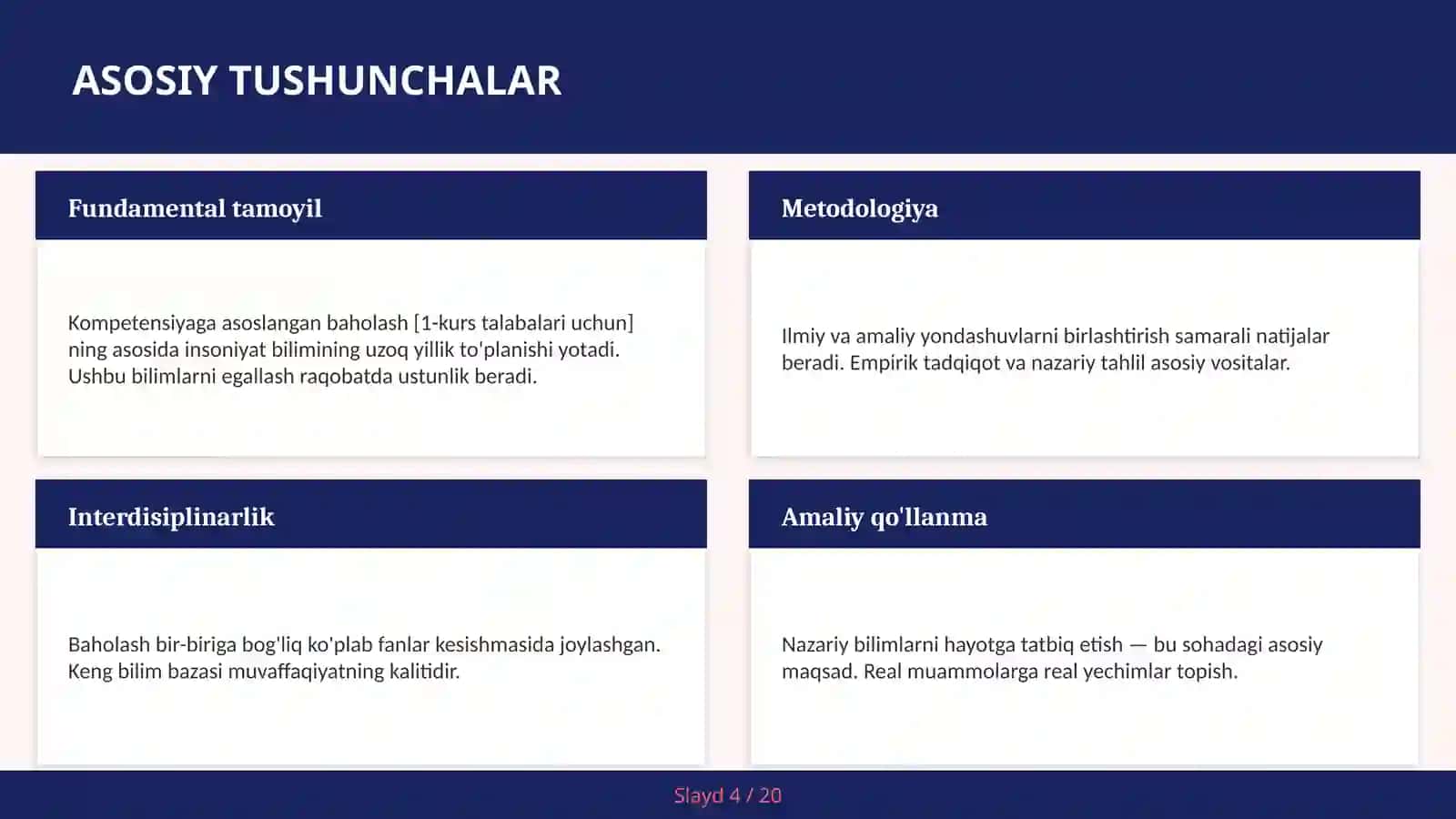 Kompetensiyaga asoslangan baholash [1-kurs talabalari uchun] 4