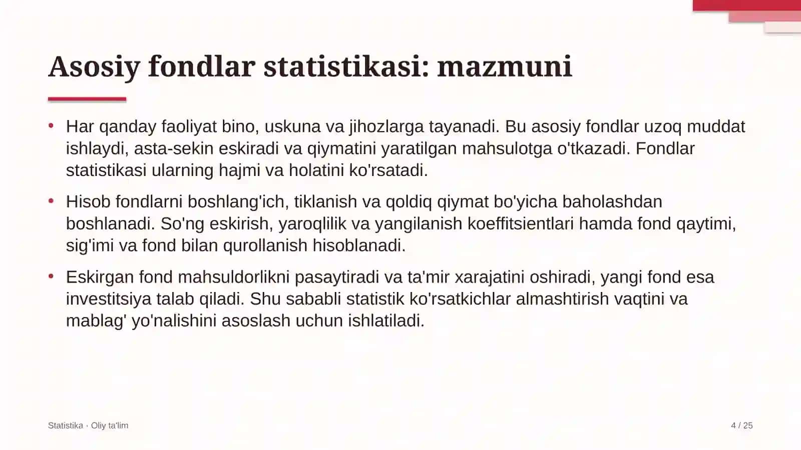 Asosiy fondlar statistikasi 4