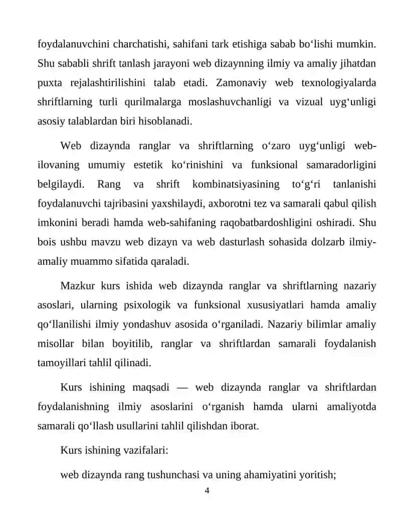 Web dizaynda ranglar va shriftlar kurs ishi 4