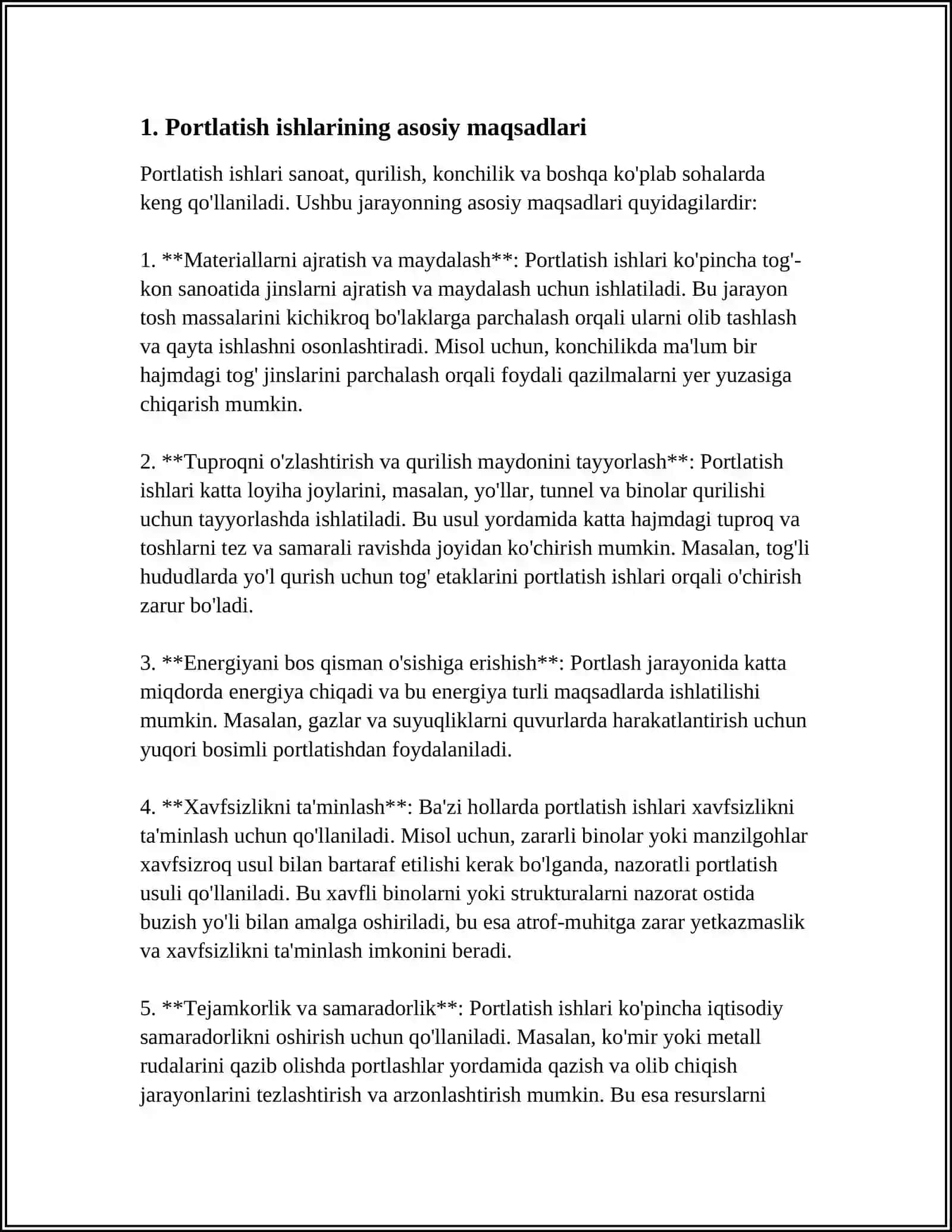 OCHIQ TOQ KON ISHLARIDA PORTLATISH ISHLARINI TASHKILASHTIRISH 4