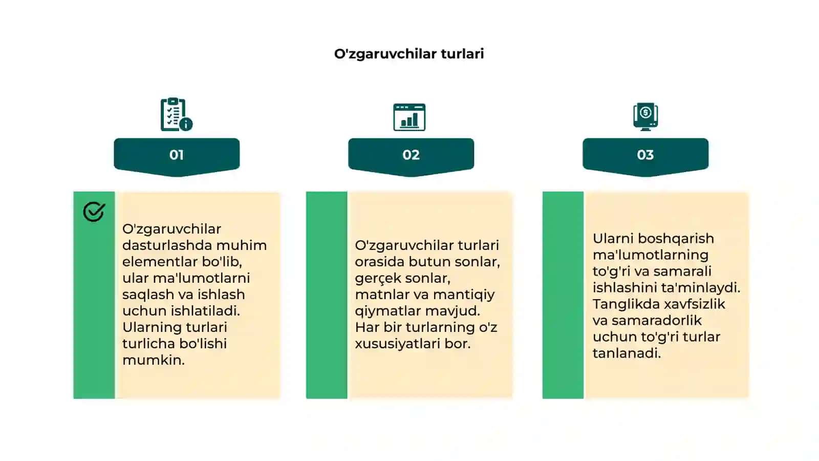 O'zgaruvchilar va ularni boshqarish 4