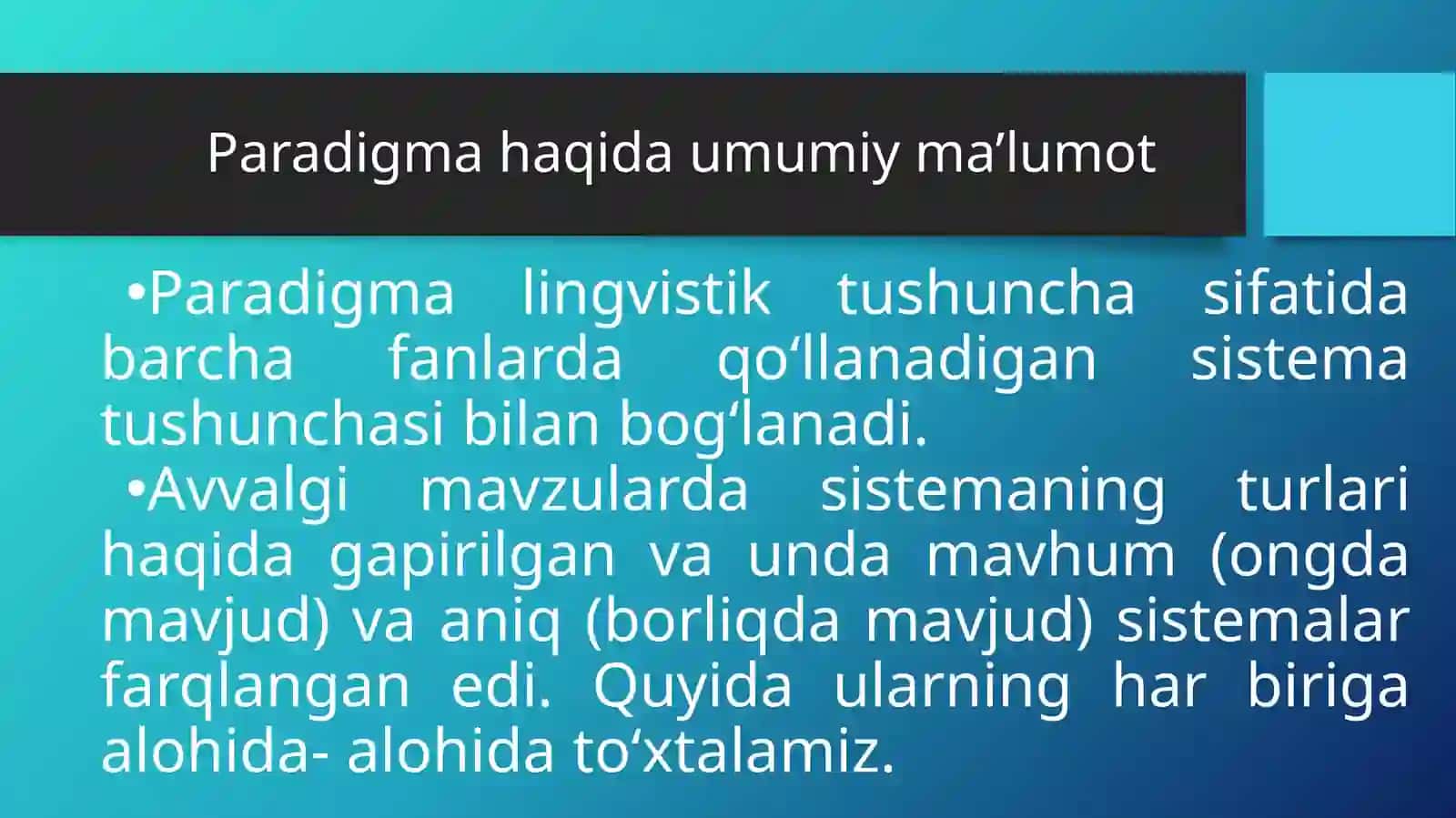 Hozirgi o'zbek adabiy tili: Lisoniy paradigma 4