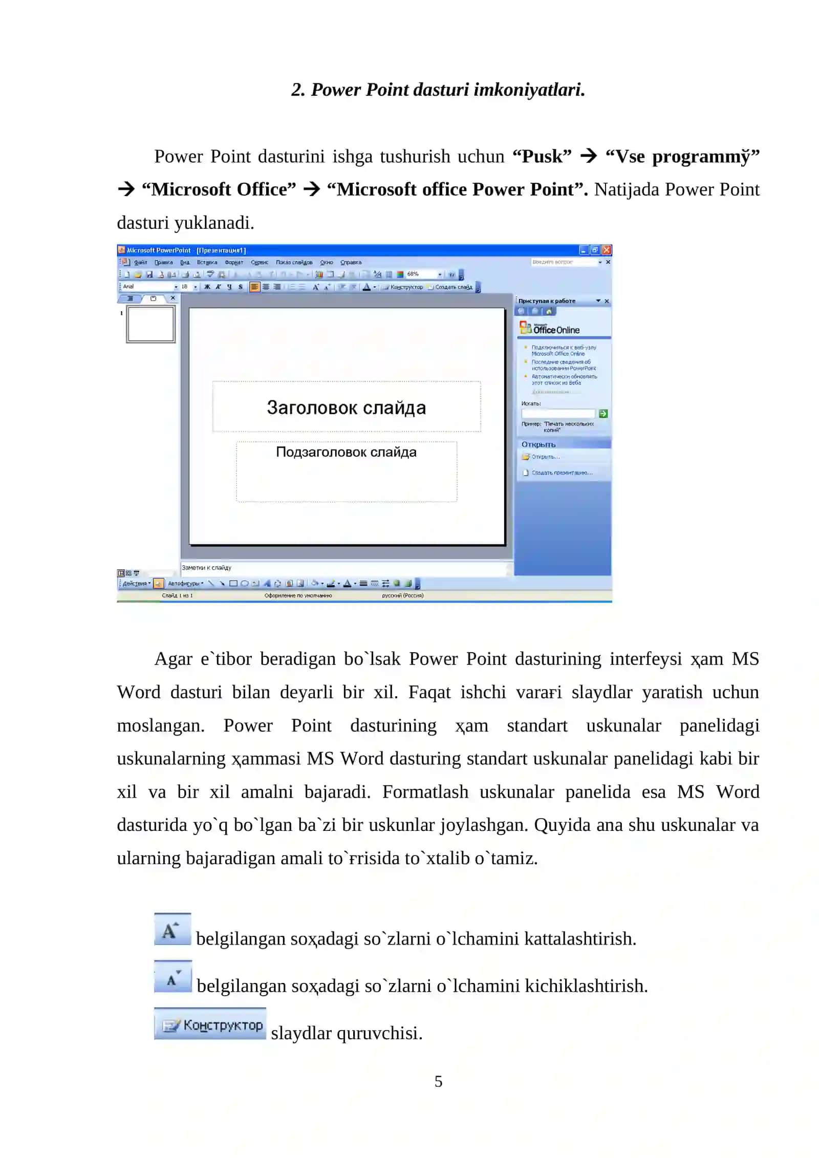 Misrosoft Power Point dasturi menyulari 4